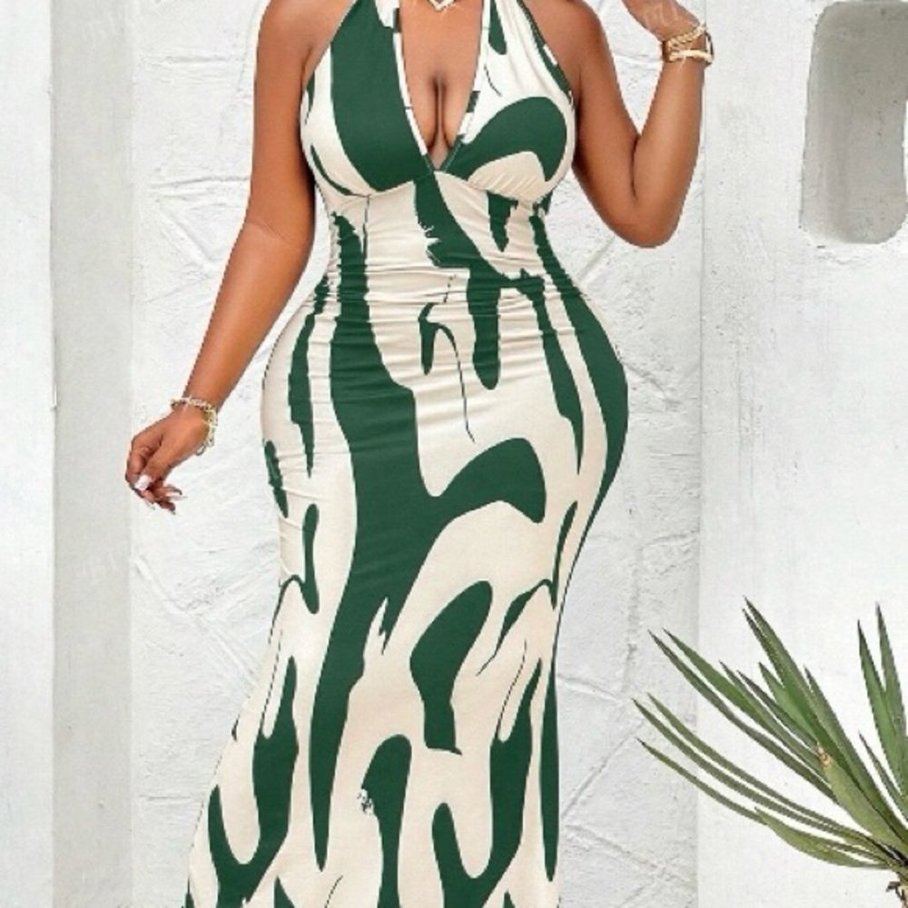 Green and Cream Halter Maxi Dress NWOT